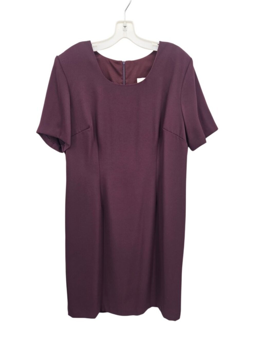 Vintage Shift Dress Size 16 Shoulder Pads Burgundy Career Office Short Sleeve